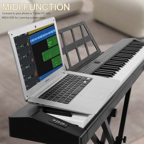 Glarry GPP-105 88 Key Full Size Semi-Weighted Standard Keyboards Digital Piano with Dual-tube X-Shape Stand, MIDI Bluetooth, Headphone,for Piano Lover Black color