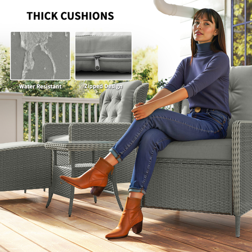 Outsunny Rattan Garden Furniture Set with Footstools Armchairs Charcoal Grey