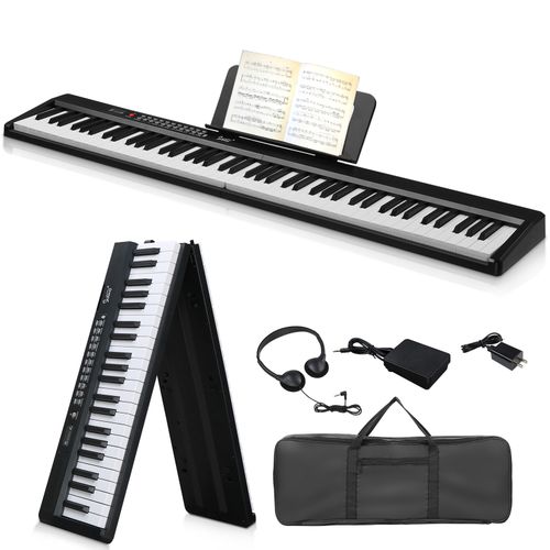 Glarry GPP-106 88 Key Folding Piano Semi-Weighted Standard Keyboards Digital Piano with MIDI Bluetooth, Handbag,Headphone,for Piano Lover Black color