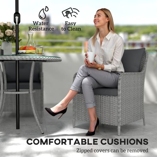 Outsunny Luxury Rattan Garden Dining Set W/ Parasol, Cushions, Light Grey