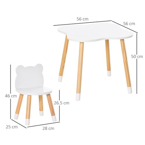 HOMCOM 3 Piece Kids Table and Chair Set with 2 Bear-shaped Chairs, White