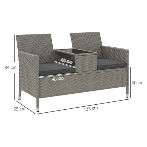 Outsunny Rattan Chair Garden Furniture Patio Companion Love Seat Table Grey