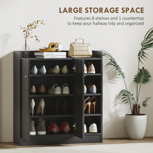 HOMCOM Shoe Storage Cabinet Footwear Rack Stand w/Adjustable Shelves Black