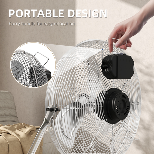 HOMCOM Metal Floor Fan with 3 Speeds & Adjustable Tilt, Silver Tone