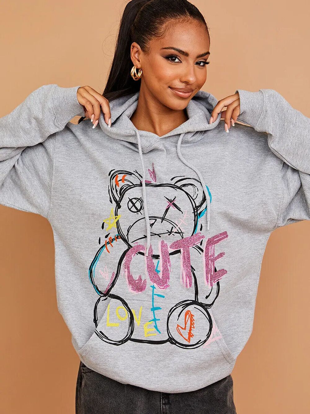Ladies Oversized Hoodie With Cute Print