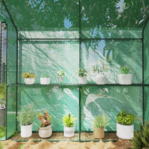 Outsunny Walk in Greenhouse w/Shelves Steeple Grow House 120 x 186 x 190 cm