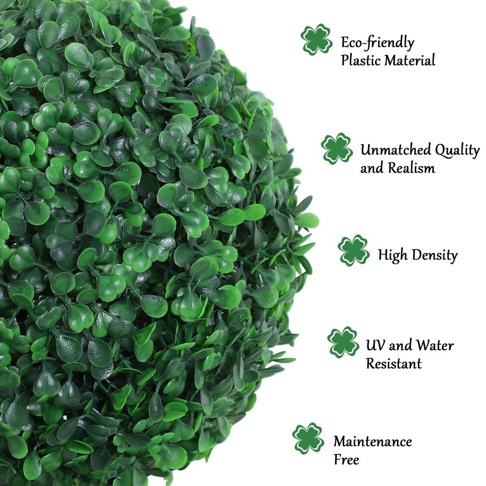 Outsunny PE Set of 2 Artificial Boxwood Three Balls Topiary Plant