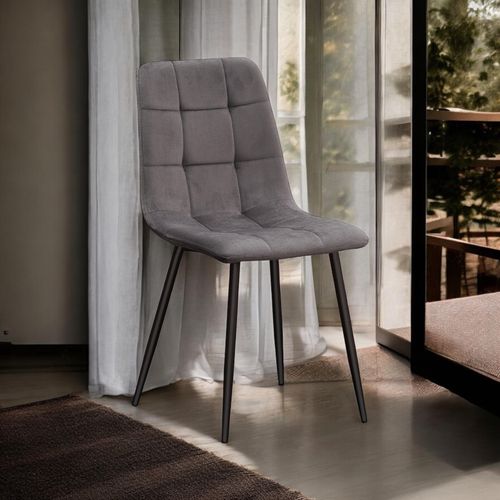GREY FABRIC CHAIR BLACK METAL LEGS - L52 x W44 x H86 cm