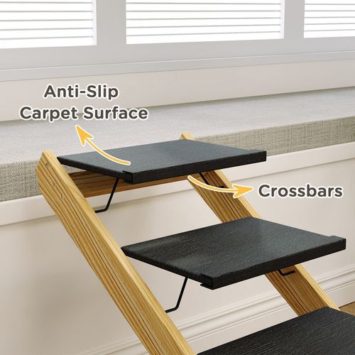 PawHut Dog Steps Dog Ramp, 3-Step Adjustable Height Pet Stairs for Medium Dogs