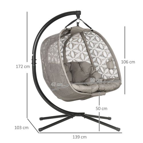 Outsunny Double Hanging Swing Chair w/ Stand & Cup Holders, Brown