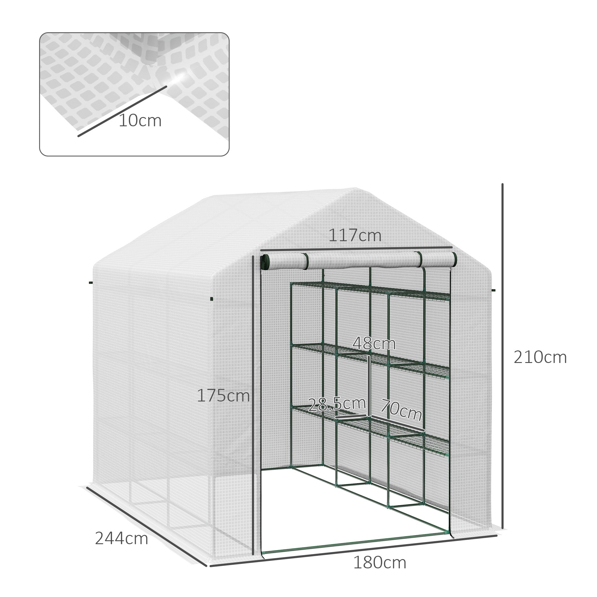 Outsunny Walk-in Garden Greenhouse Shelves Polytunnel Steeple Grow House