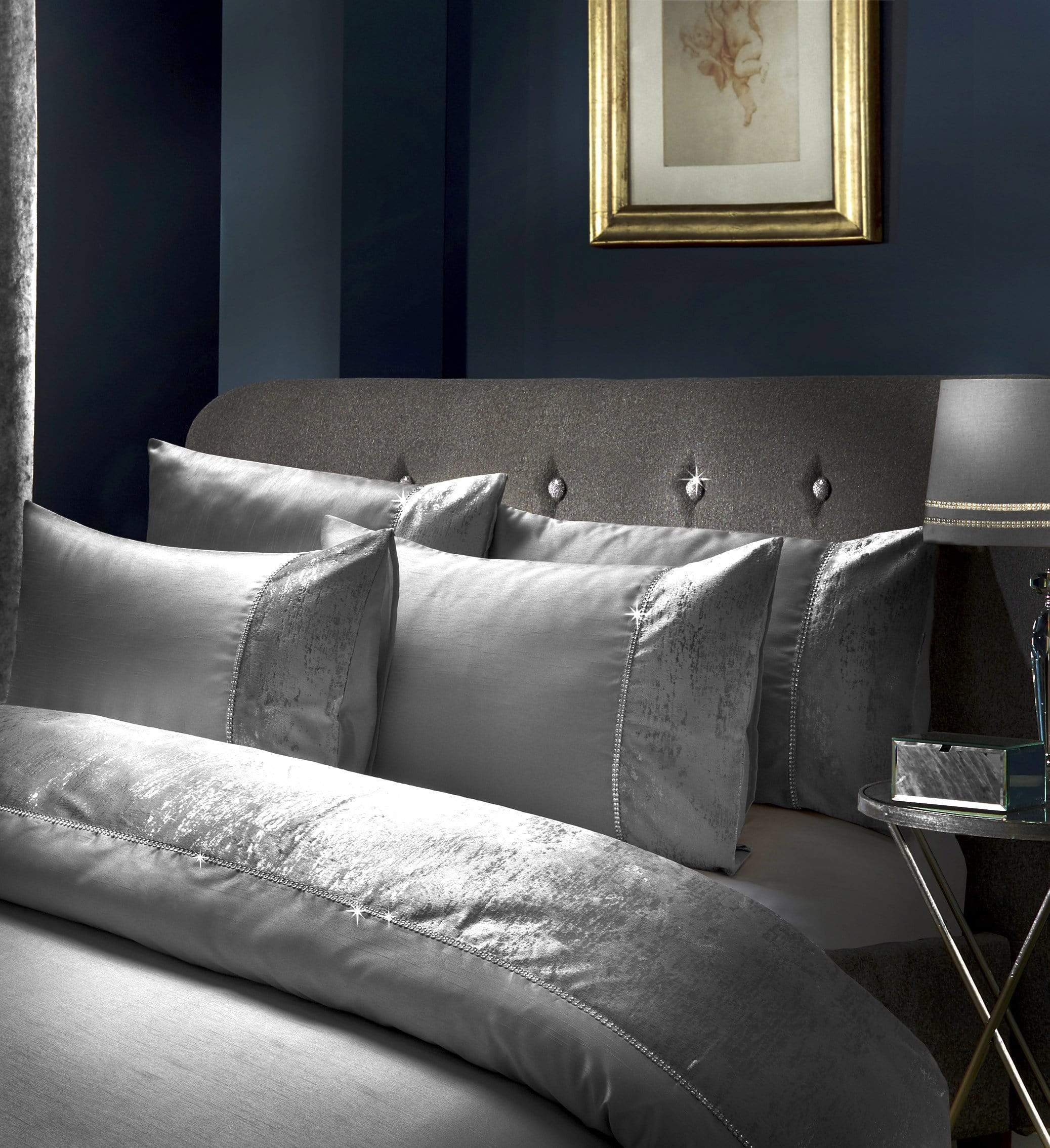 OLIVIA ROCCO Valentina Duvet Set With Crushed Velvet Trim And Diamante Detailing In Double King Super King Sizes OEKO TEX Certified