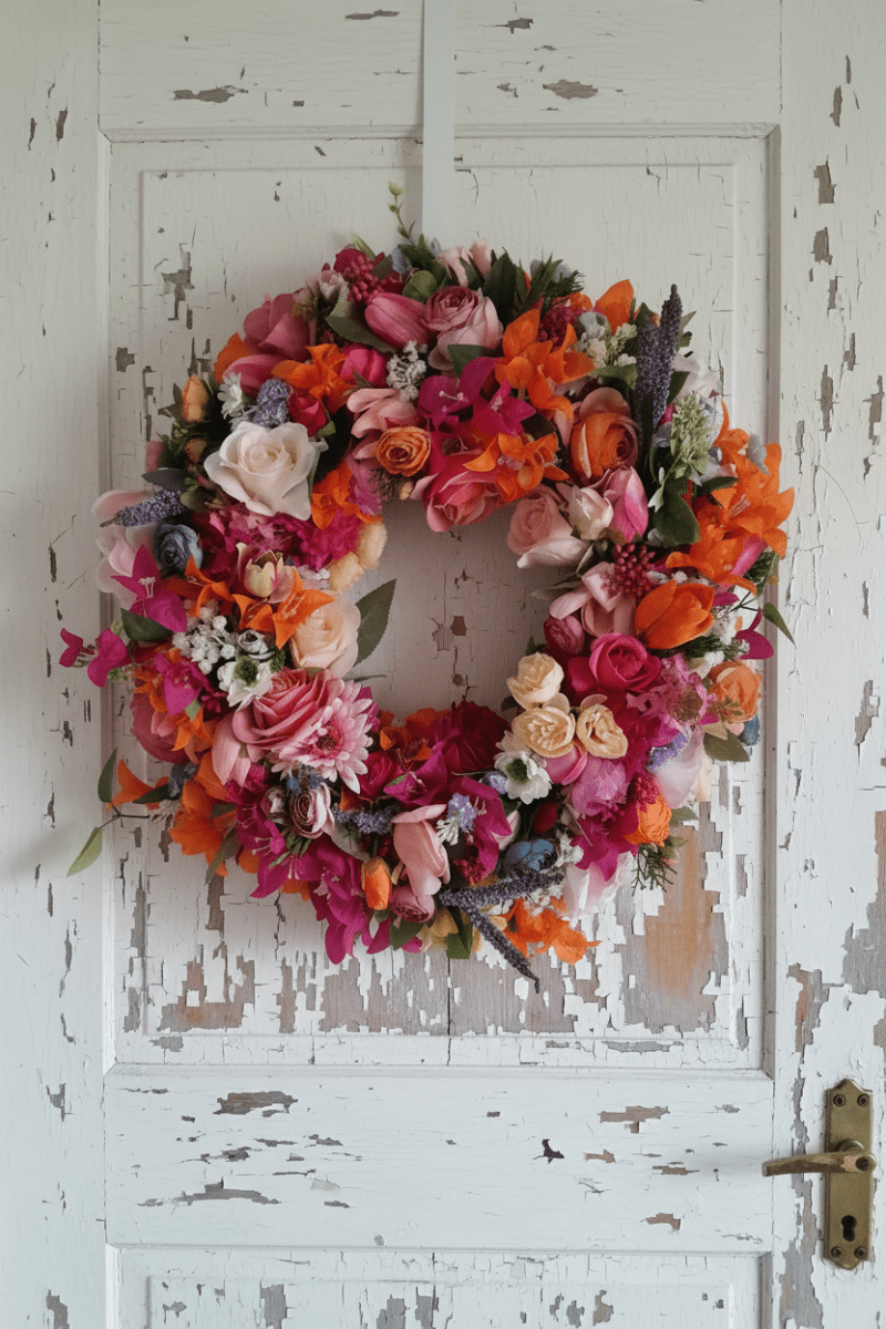 Vibrant Colourful Wreath | 50cm Artificial Door Wreath - Zestio