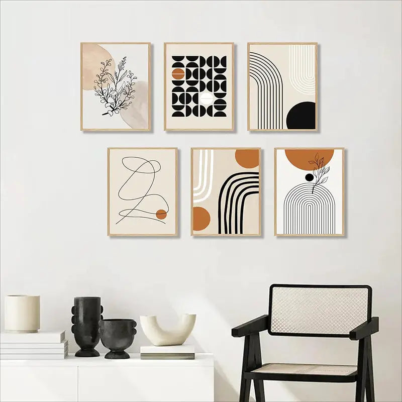 6pcs Boho Abstract Wall Art Prints – Modern Geometric Set for Living Room & Bedroom