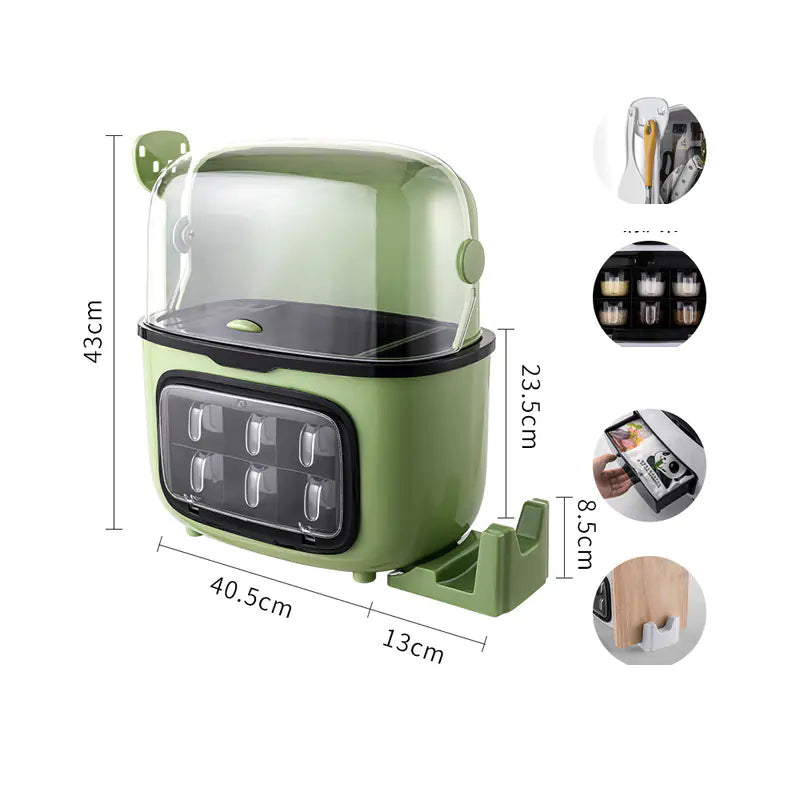 Multifunctional Kitchen Storage Box – Seasoning & Utensil Organiser with Flip Cover