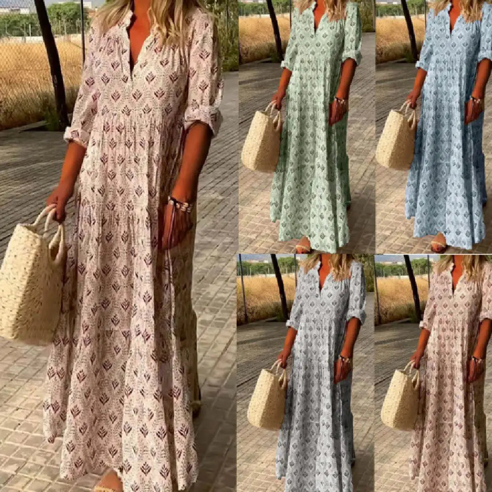 Vintage Loose Fitting Standing Neck Dress