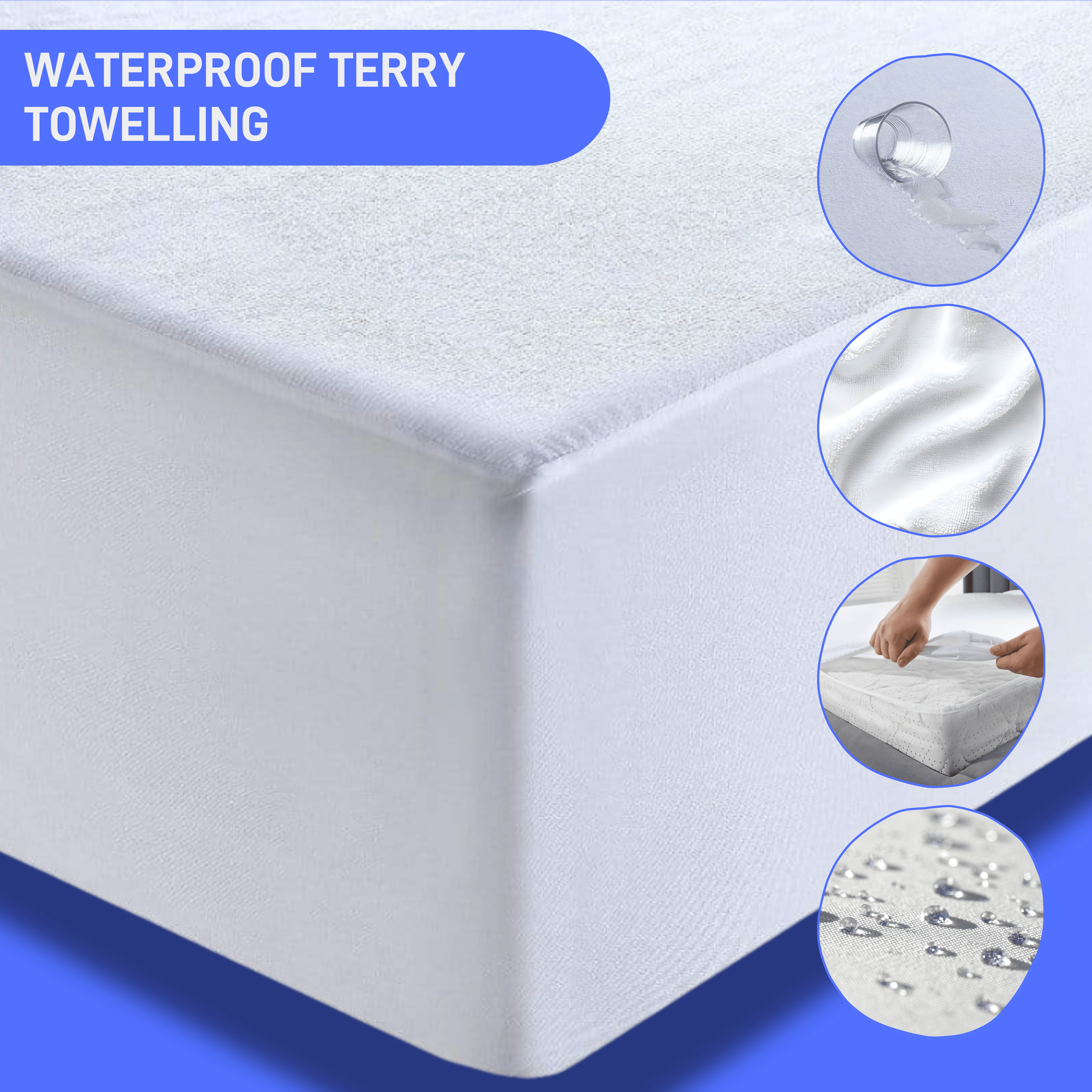 OLIVIA ROCCO Waterproof Terry Towel Mattress Protector With Deep Skirt Highly Absorbent Noise Free Comfort Full Bed Size OEKO TEX Certified