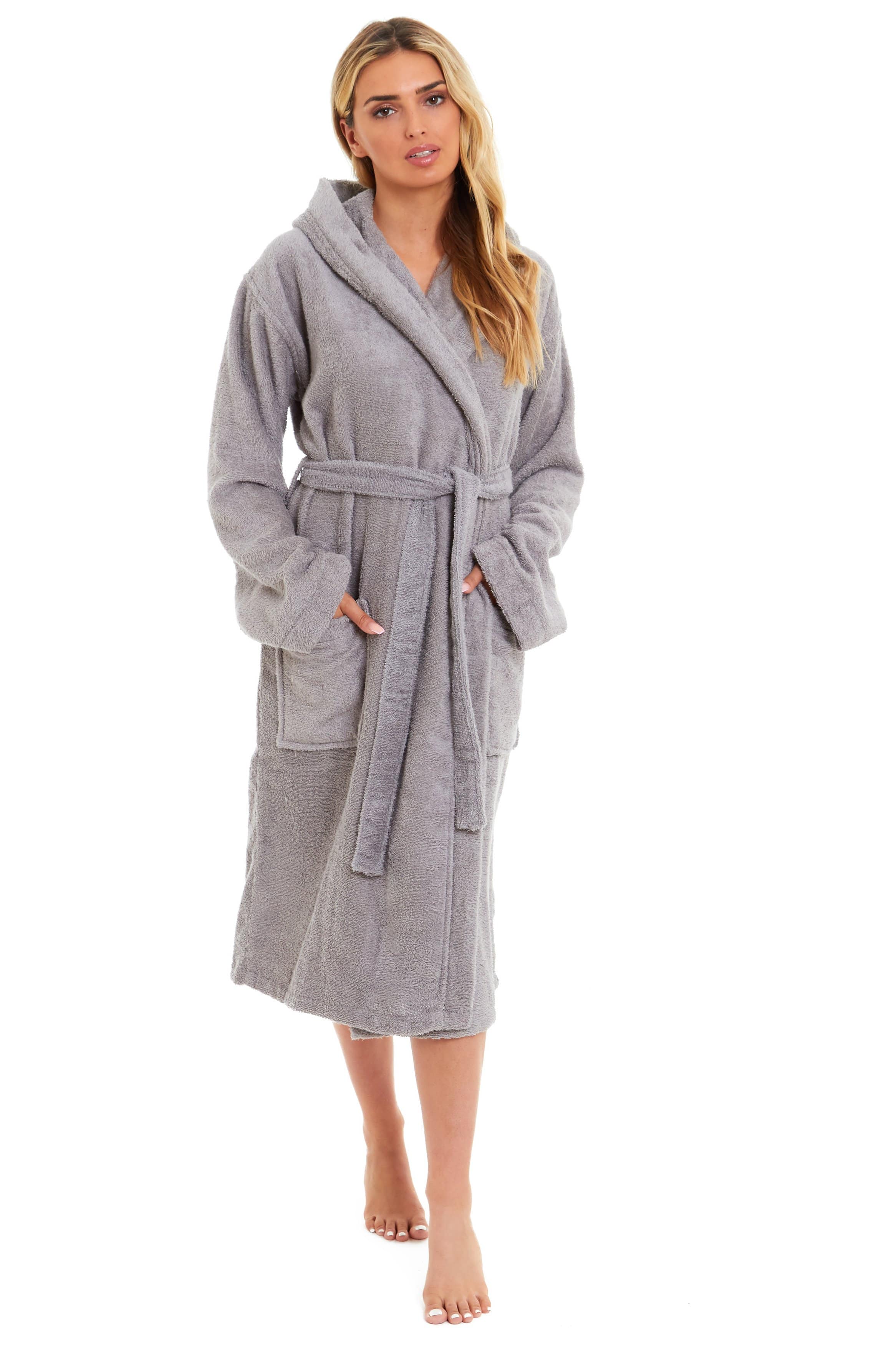 OLIVIA ROCCO Womens Bamboo Cotton Hooded Towelling Robe Ultra Absorbent Spa Loungewear Multiple Sizes Colours Daisy Dreamer