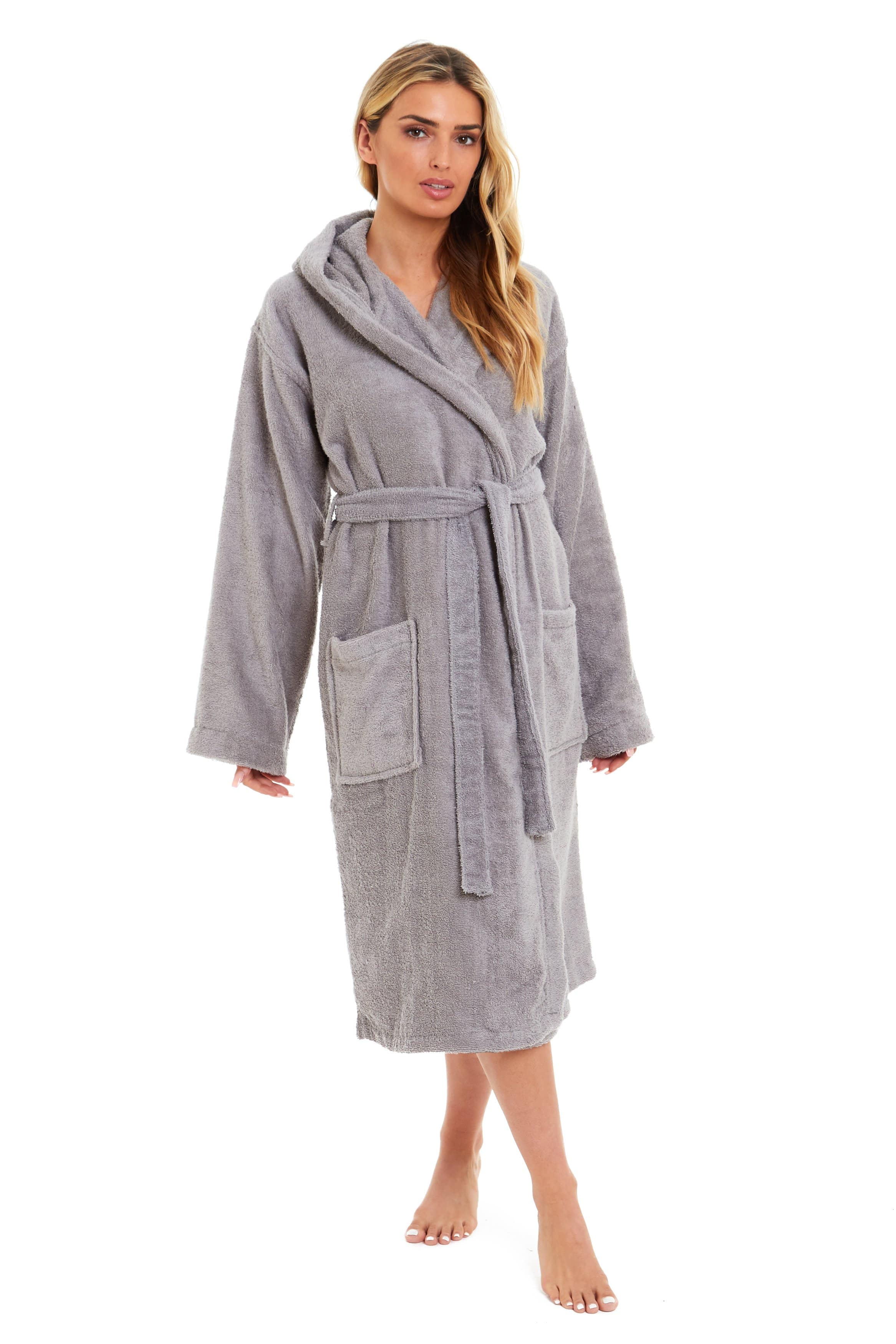 OLIVIA ROCCO Womens Bamboo Cotton Hooded Towelling Robe Ultra Absorbent Spa Loungewear Multiple Sizes Colours Daisy Dreamer