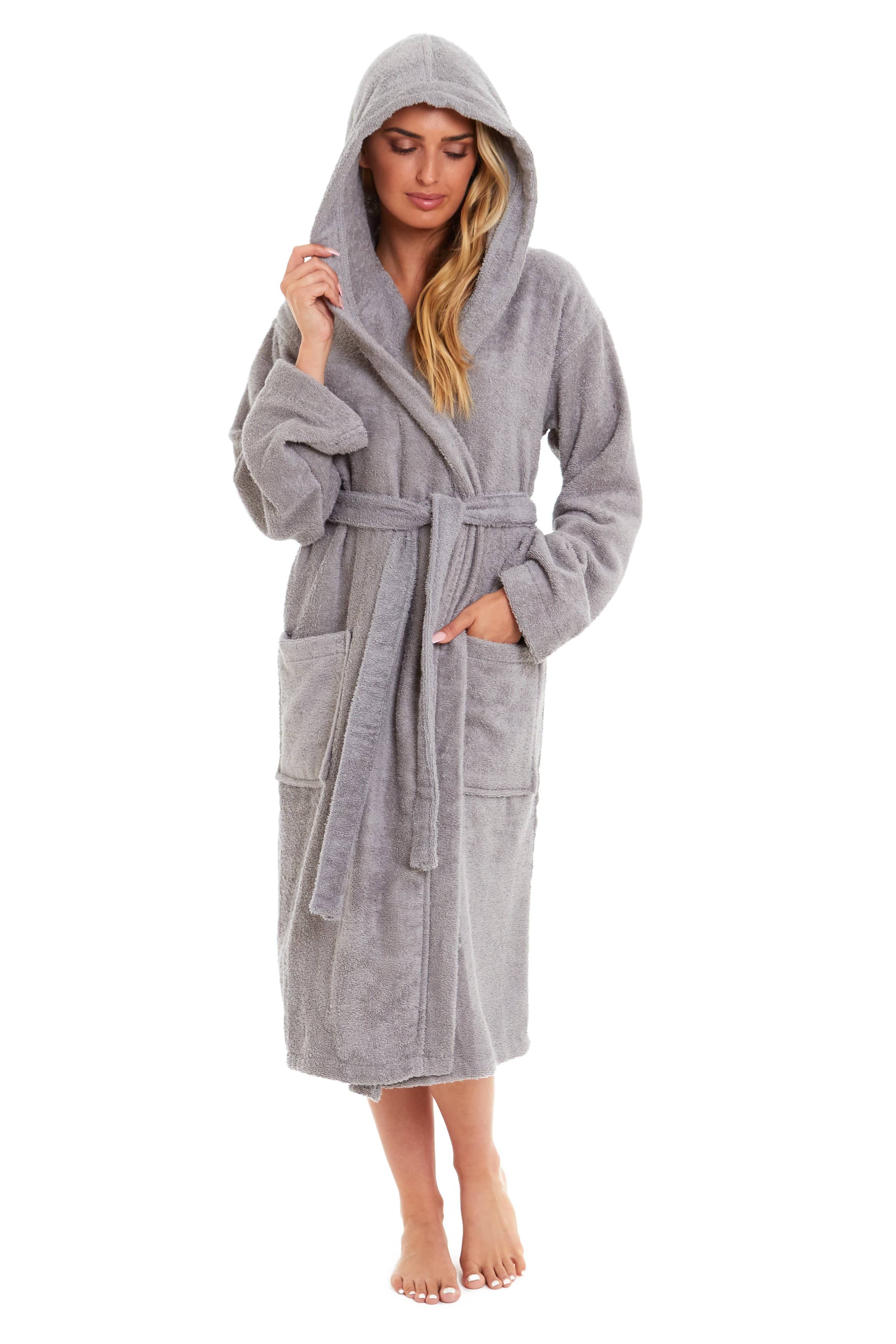 OLIVIA ROCCO Womens Bamboo Cotton Hooded Towelling Robe Ultra Absorbent Spa Loungewear Multiple Sizes Colours Daisy Dreamer
