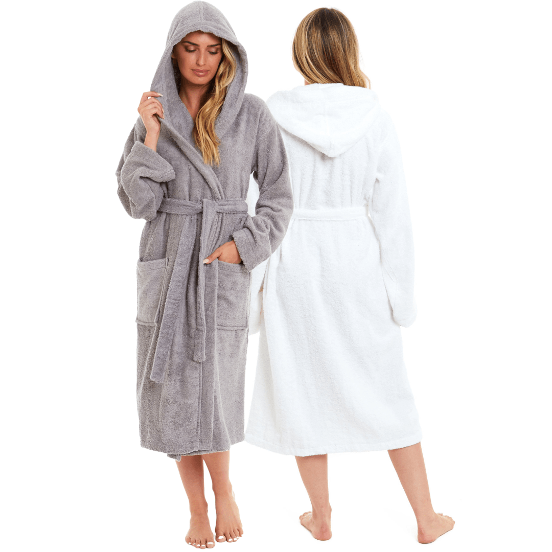 OLIVIA ROCCO Womens Bamboo Cotton Hooded Towelling Robe Ultra Absorbent Spa Loungewear Multiple Sizes Colours Daisy Dreamer