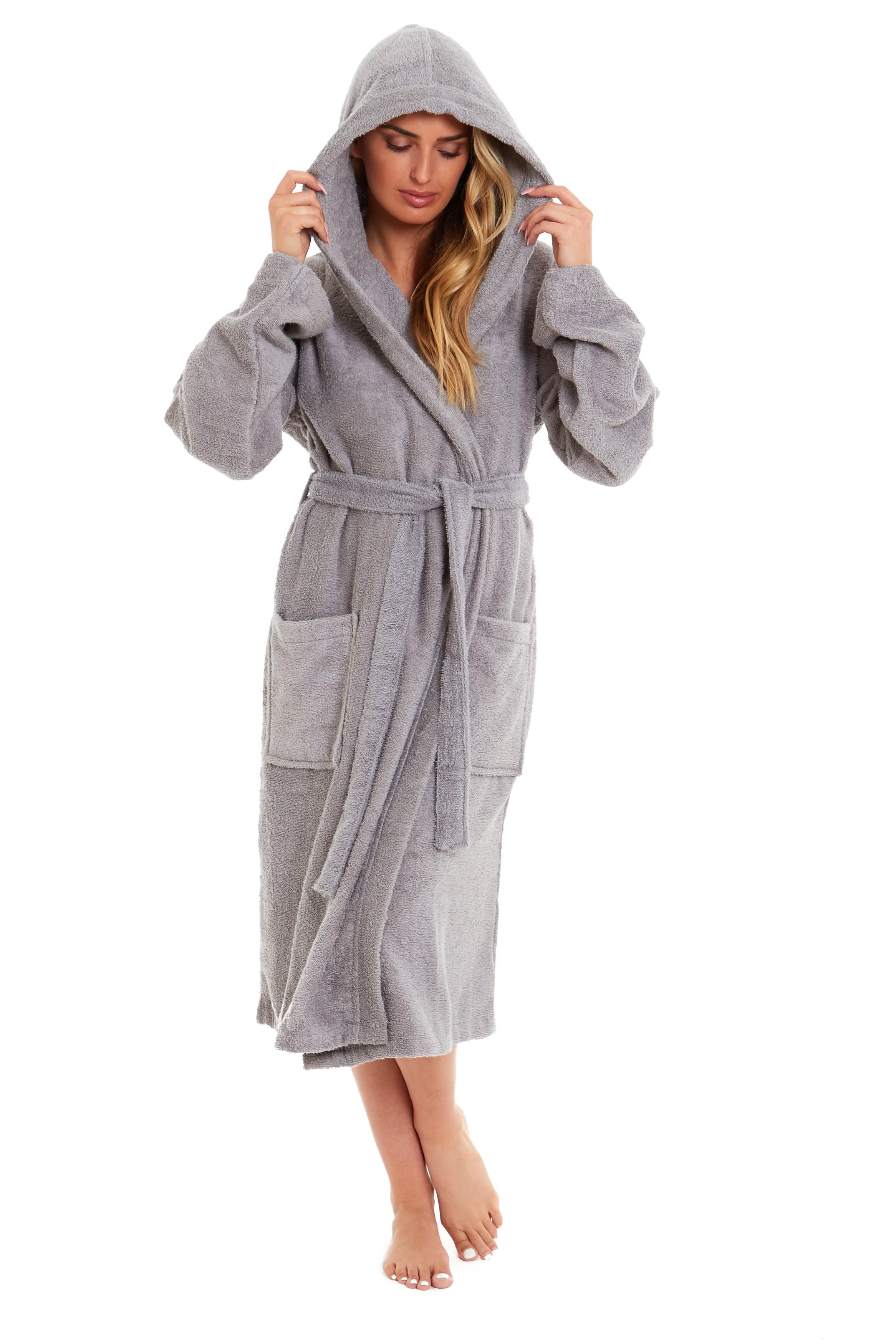 OLIVIA ROCCO Womens Bamboo Cotton Hooded Towelling Robe Ultra Absorbent Spa Loungewear Multiple Sizes Colours Daisy Dreamer
