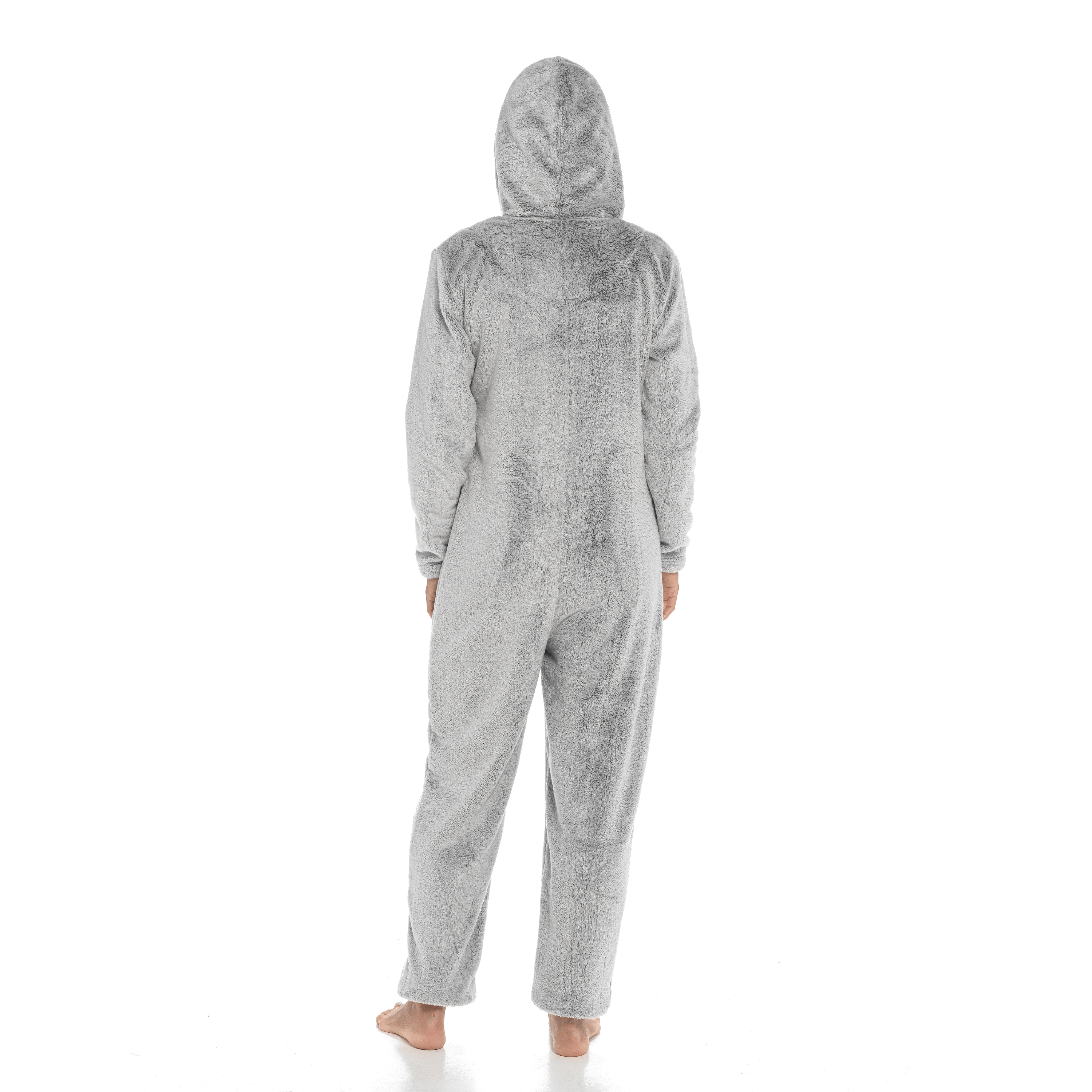 OLIVIA ROCCO Womens Shimmer Fleece Hooded Onesie With Zip Pockets Pompom Detail Soft Plush Fleece Lining All In One Sleepwear