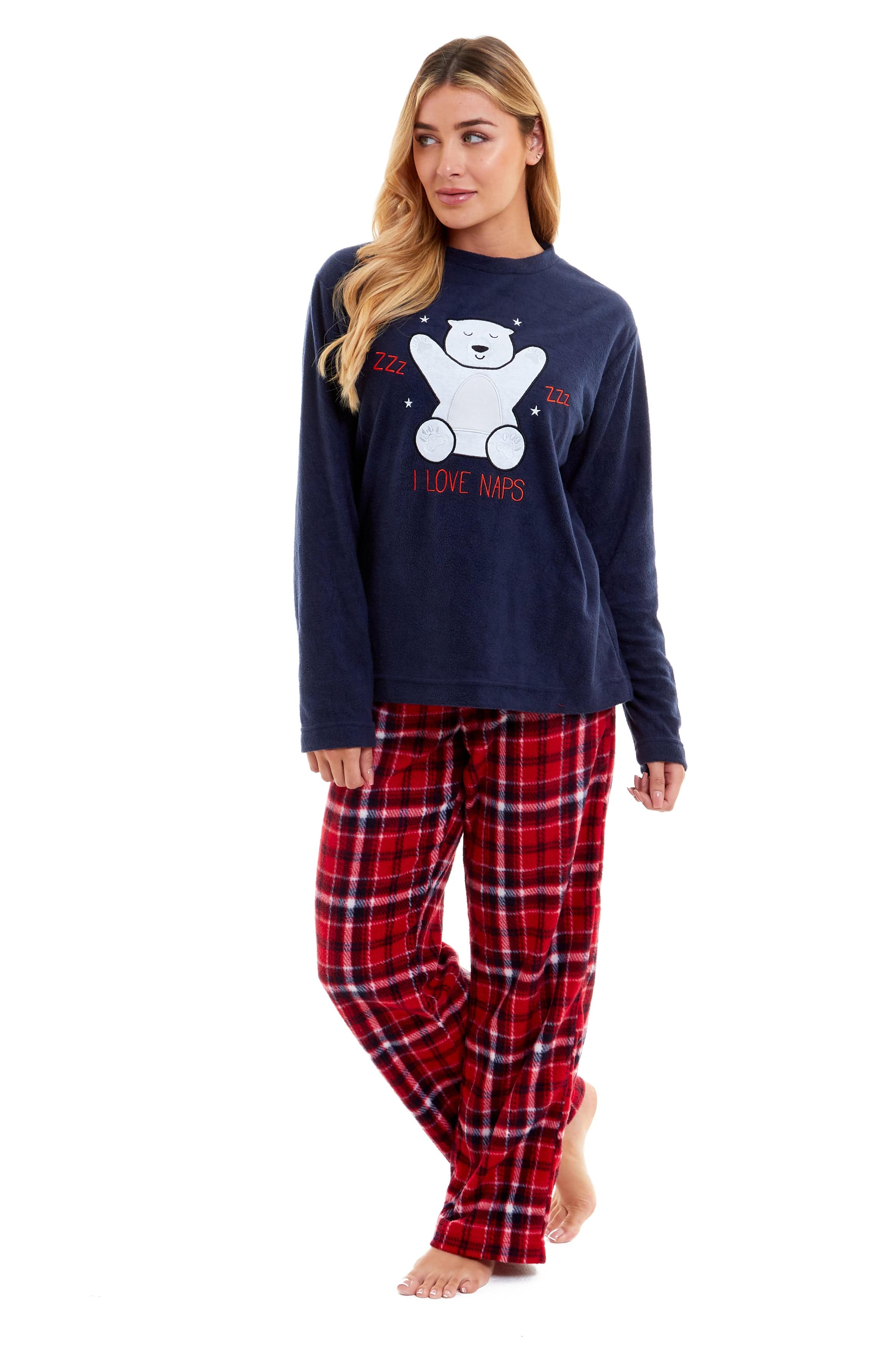OLIVIA ROCCO Women's Polar Bear Fleece Pyjama Set Cozy Winter Sleepwear Festive Christmas Gift Nightwear Daisy Dreamer All Sizes