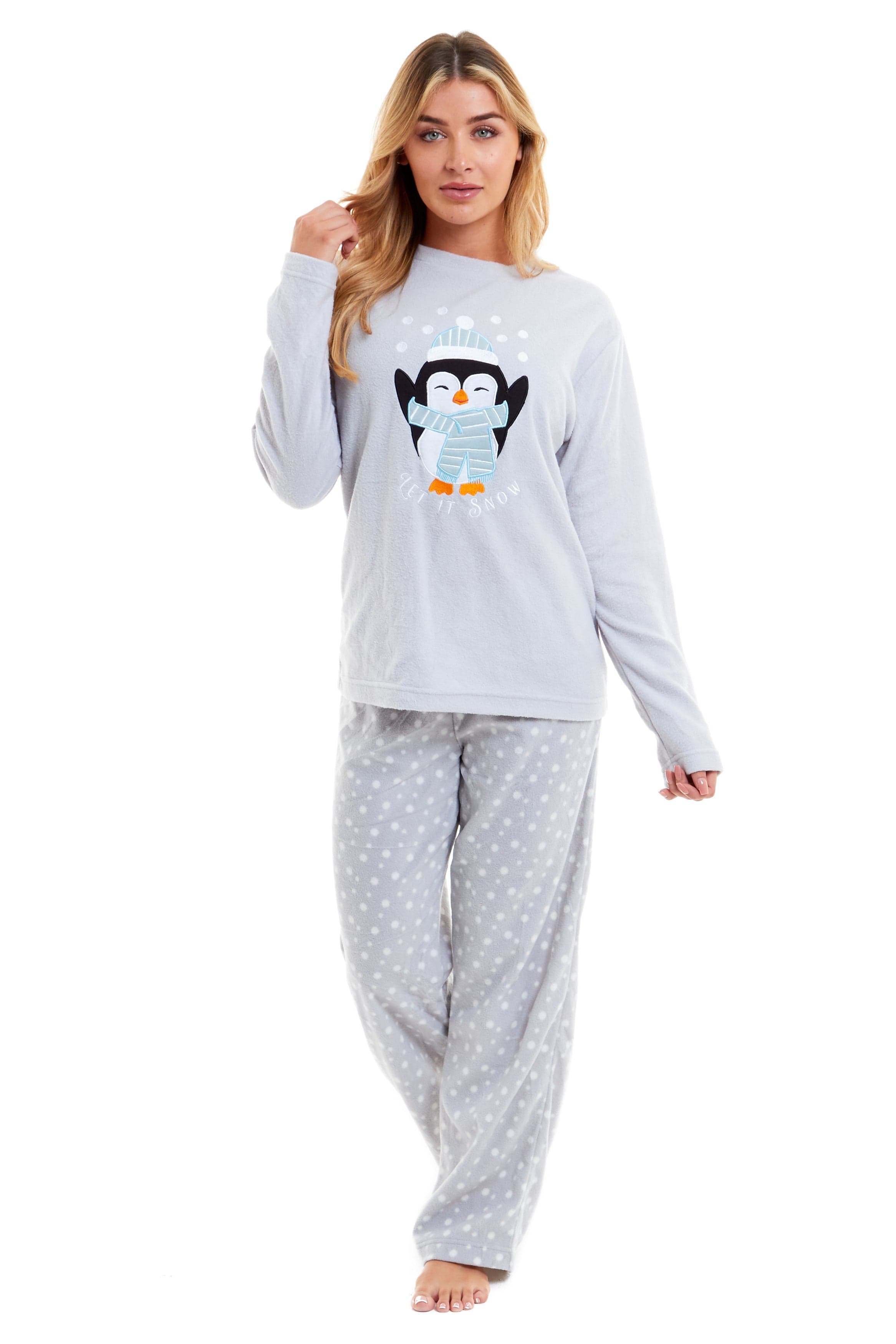 OLIVIA ROCCO Women's Penguin Polar Fleece Pyjama Set Soft Warm Winter Lounge Wear Boutique Nightwear Available In Multiple Sizes