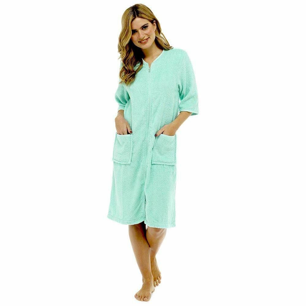OLIVIA ROCCO Women's Terry Towelling Zip-Through Bathrobe 100% Cotton Ultra Absorbent Soft Fluffy Lounge Wear UK Sizes 8-22