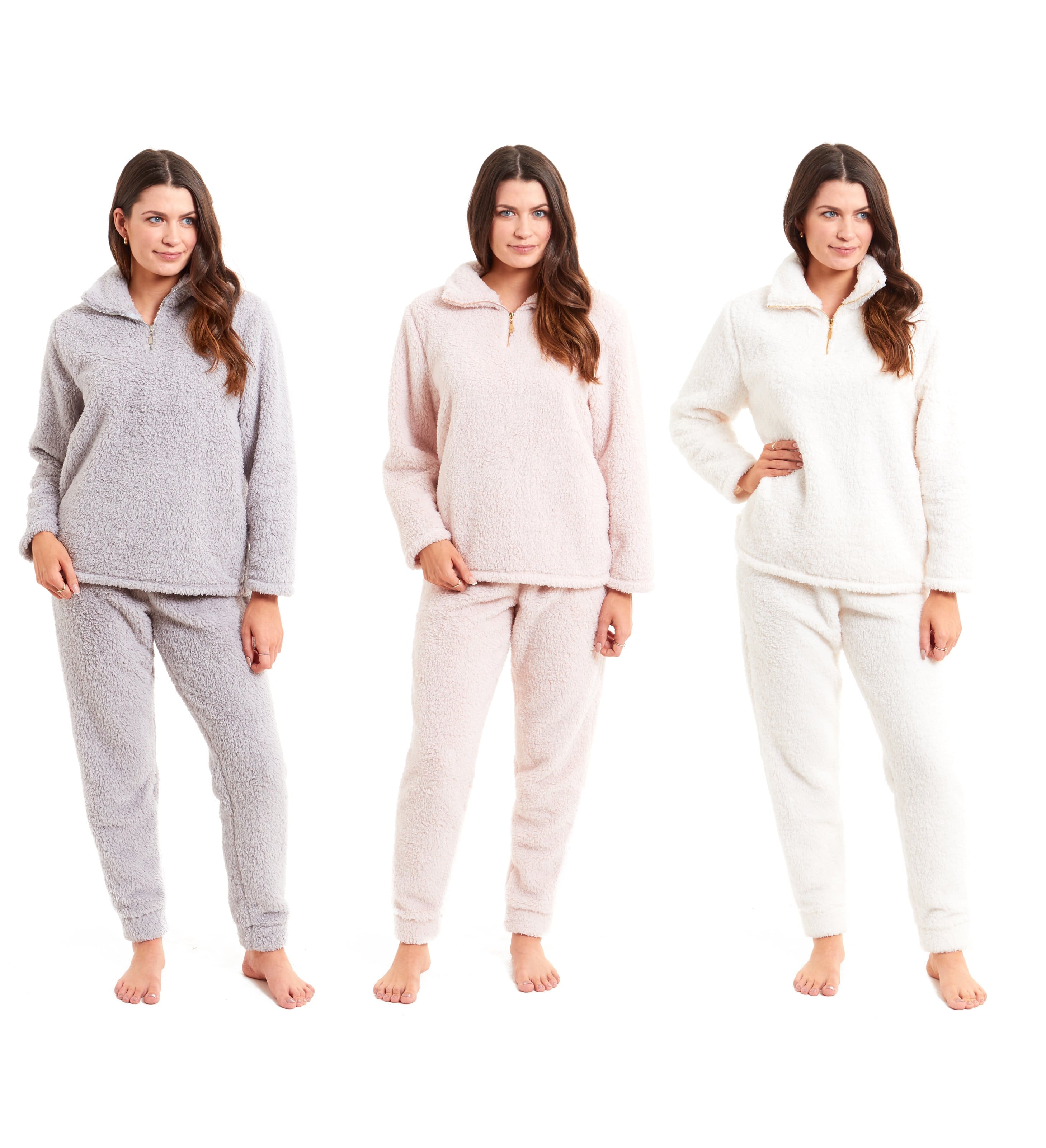 OLIVIA ROCCO Women's Teddy Fleece Lounge Set Zip Up Pyjama with Elasticated Waistband Cozy Fluffy Nightwear Relaxed Fit Design For Home