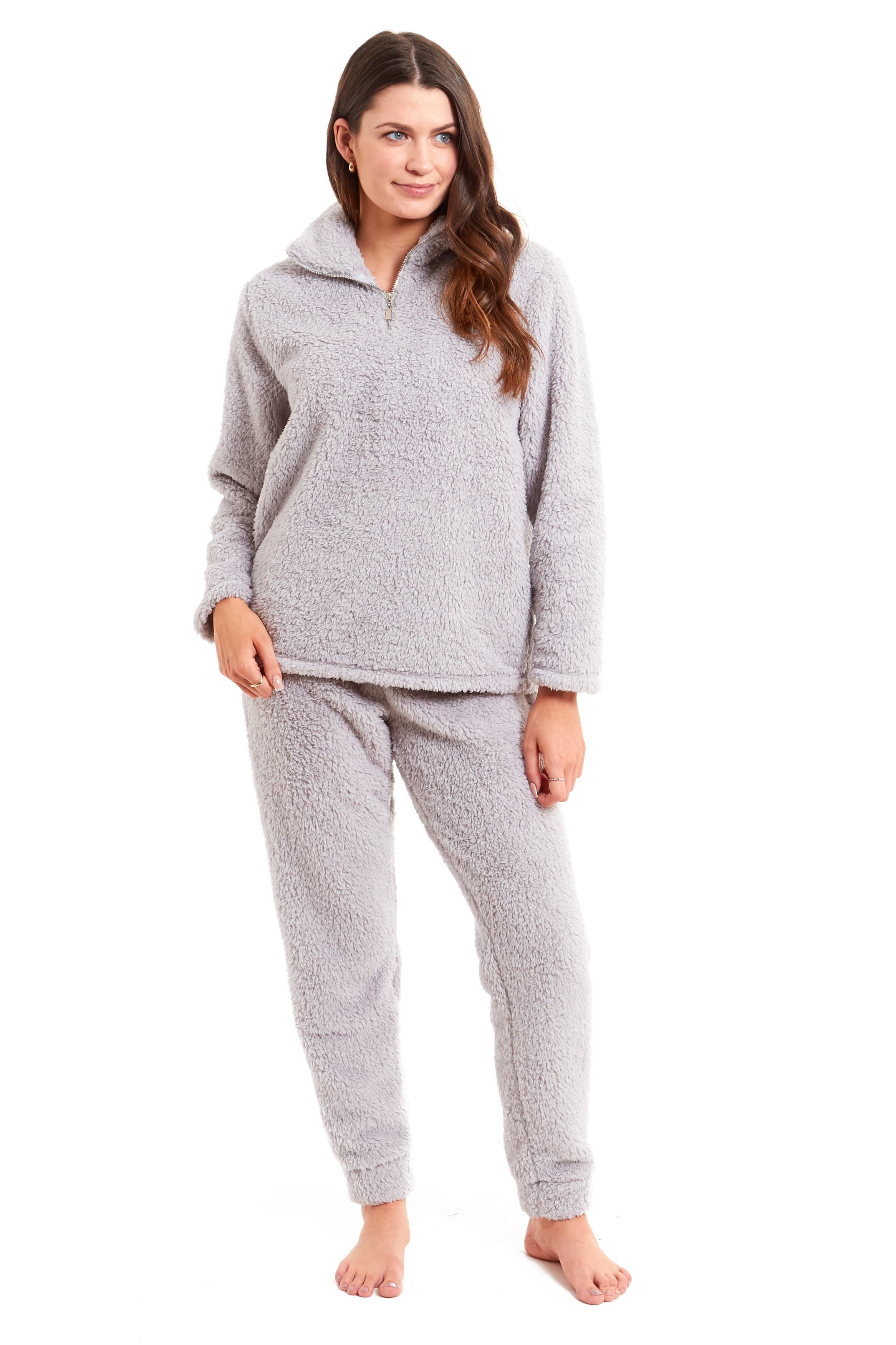 OLIVIA ROCCO Women's Teddy Fleece Lounge Set Zip Up Pyjama with Elasticated Waistband Cozy Fluffy Nightwear Relaxed Fit Design For Home