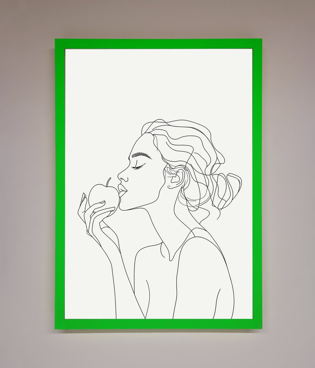 Women With An Apple Line Drawing Framed Poster - Zestio