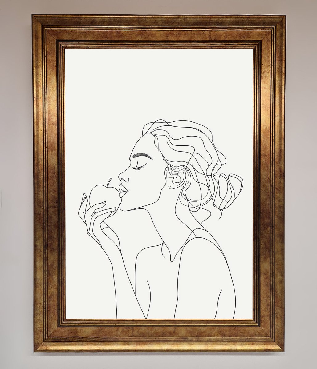 Women With An Apple Line Drawing Framed Poster - Zestio