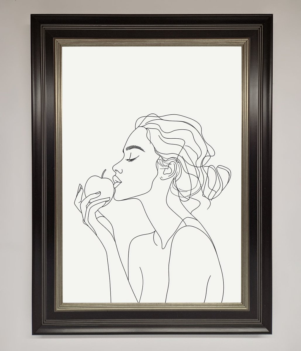 Women With An Apple Line Drawing Framed Poster - Zestio