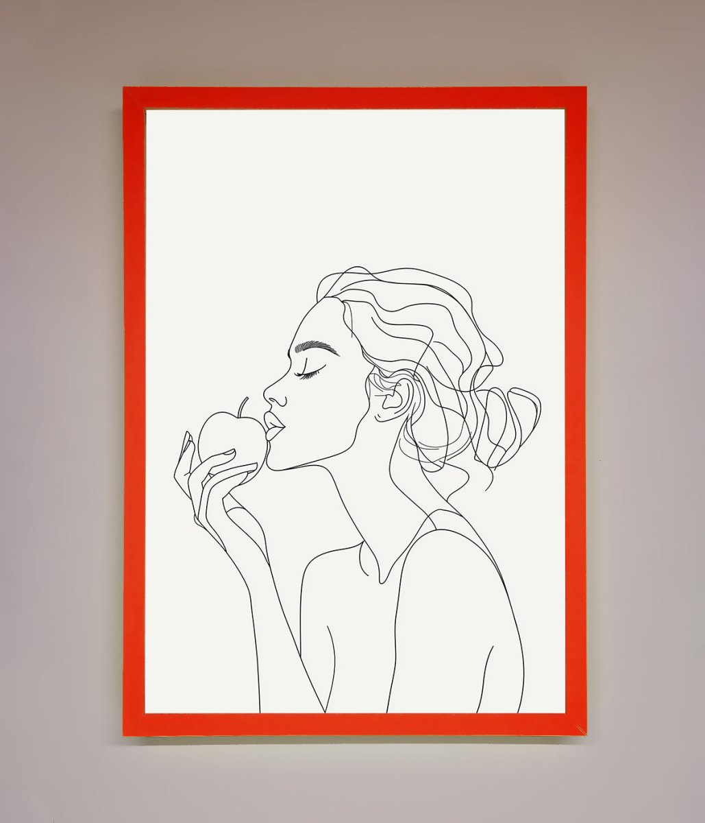 Women With An Apple Line Drawing Framed Poster - Zestio