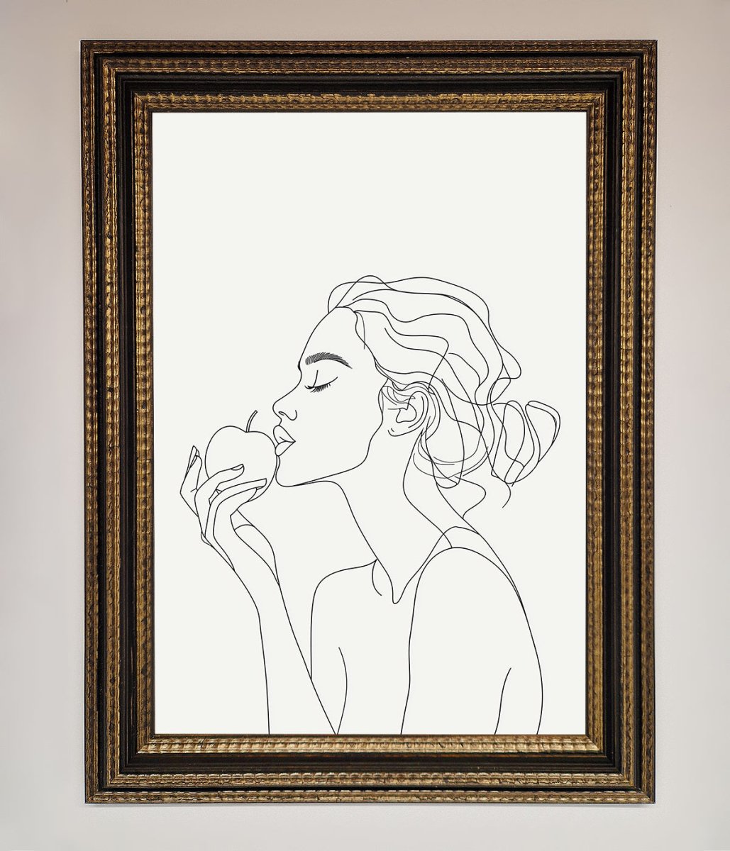 Women With An Apple Line Drawing Framed Poster - Zestio