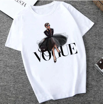 Women's Oversized Vogue T-Shirt - Luxe Cotton Blend, S to XXL, Chic Vogue Style