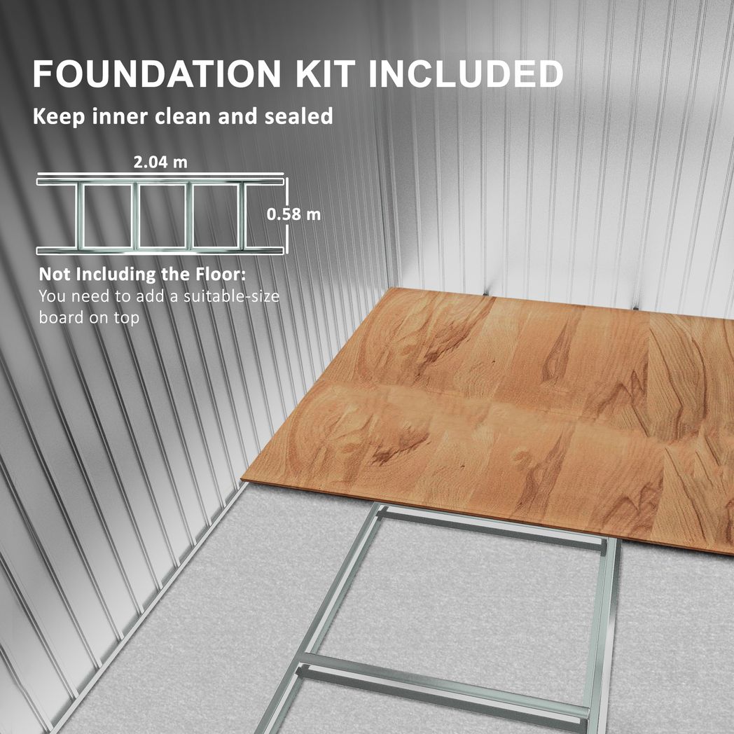 Outsunny 7 x 4ft Galvanised Steel Garden Shed with Foundation Kit