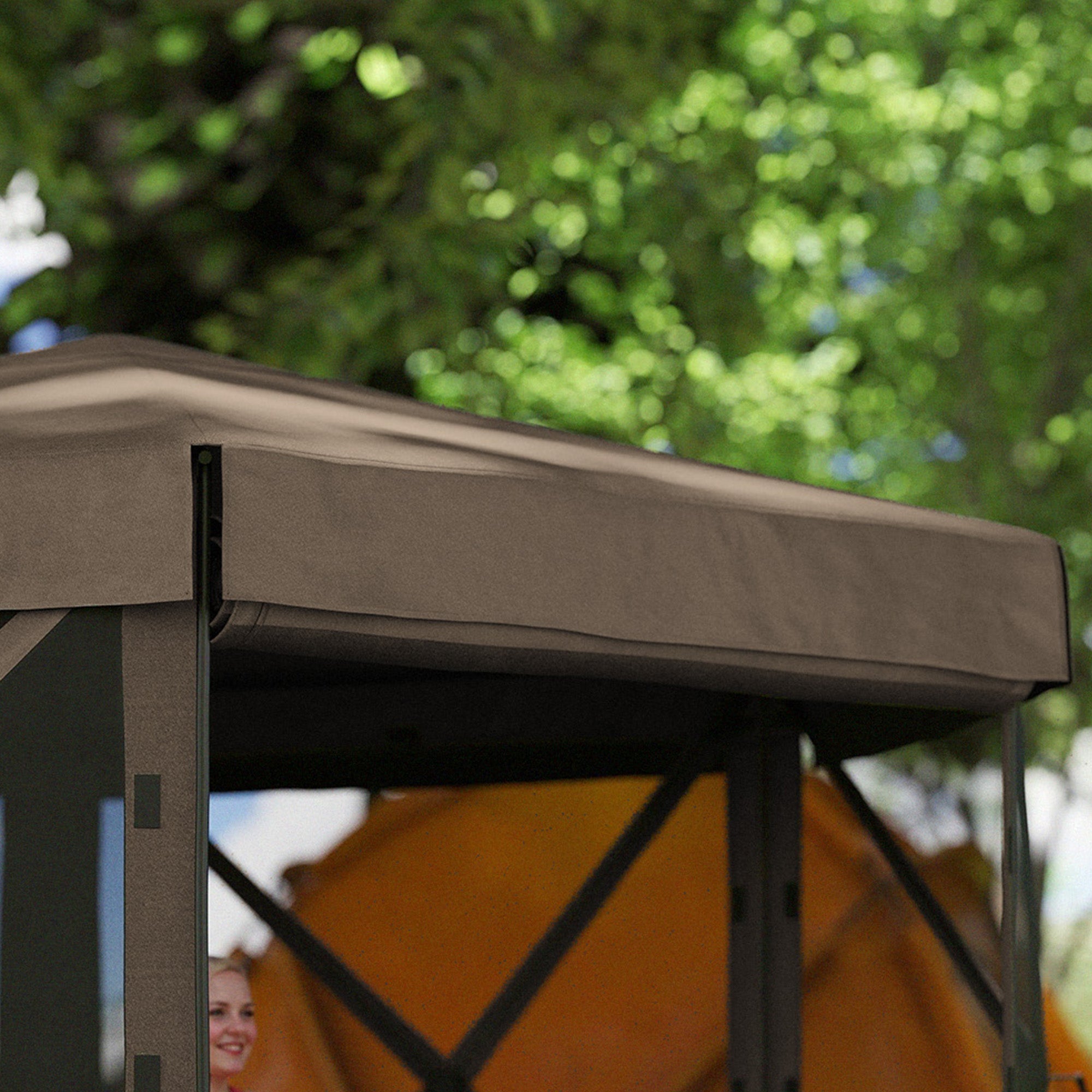 Outsunny 3 x 3(m) Hexagon Pop Up Gazebo with 5 Sides, Netting, Brown