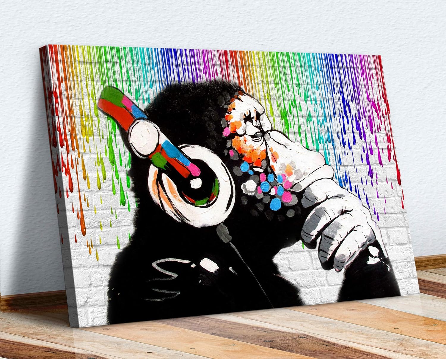 Banksy Style Monkey Canvas Art Street Art Print 24x16 Inch Wall Decor