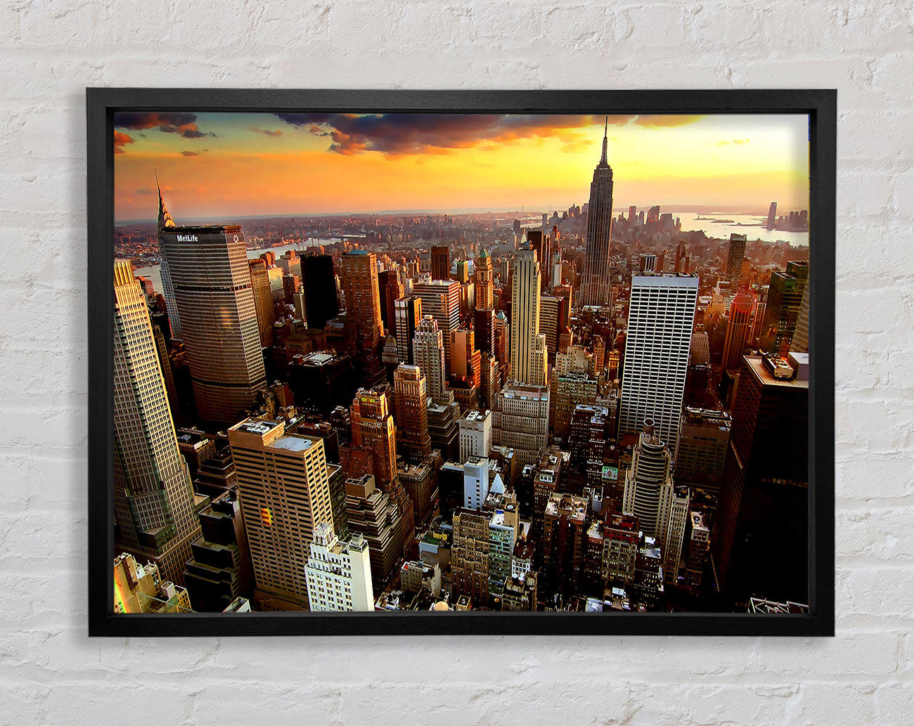 Aerial View Of New York City Sunset Framed Wall Art
