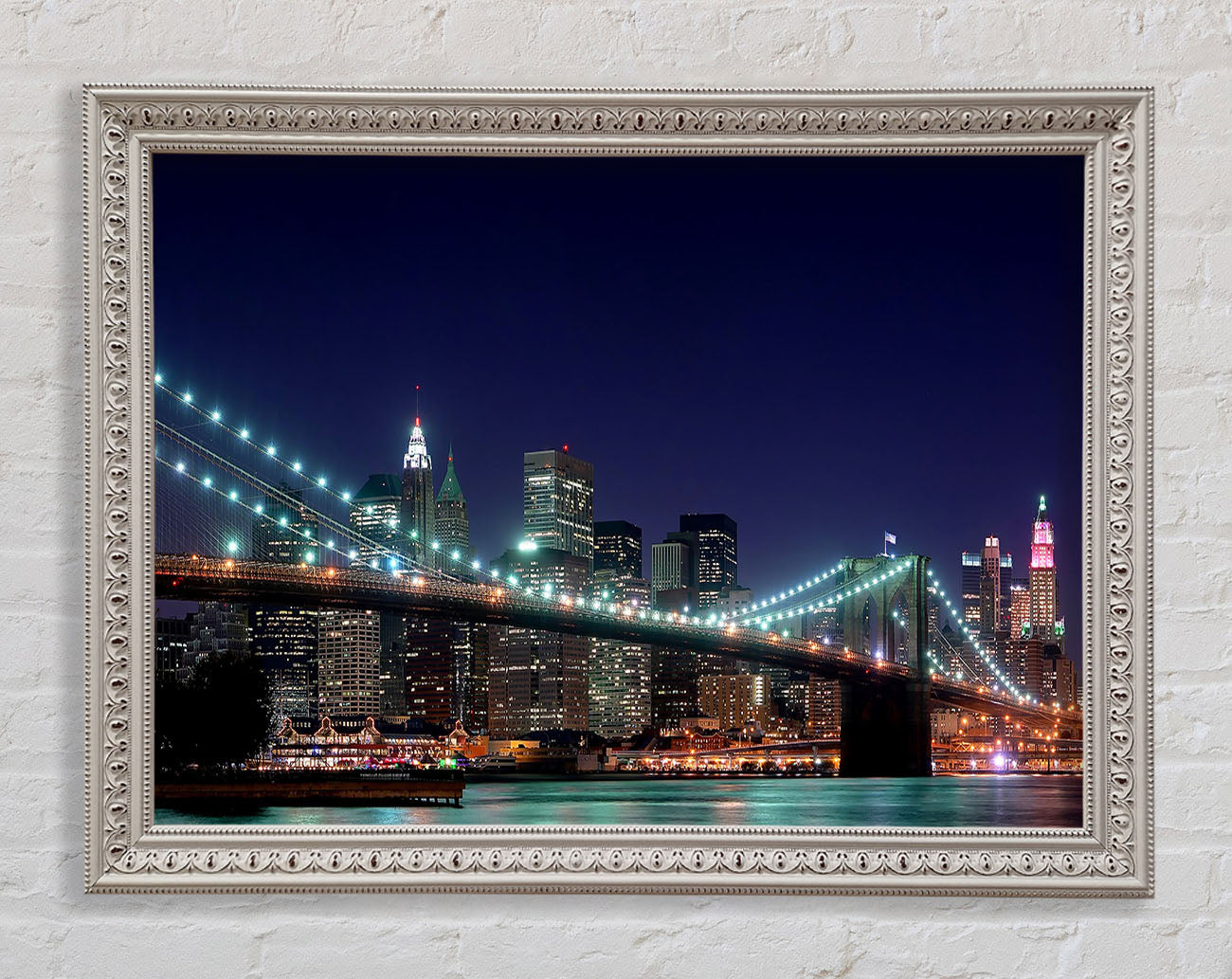 Brooklyn Bridge New York Lights Framed Wall Art