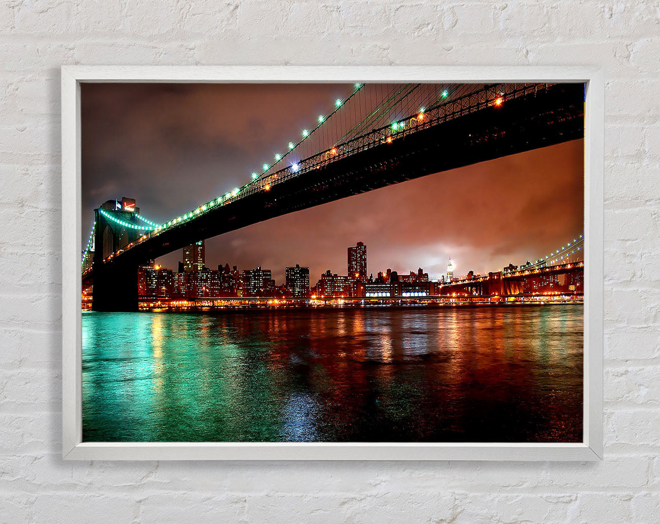Brooklyn Bridge New York At Night Framed Wall Art