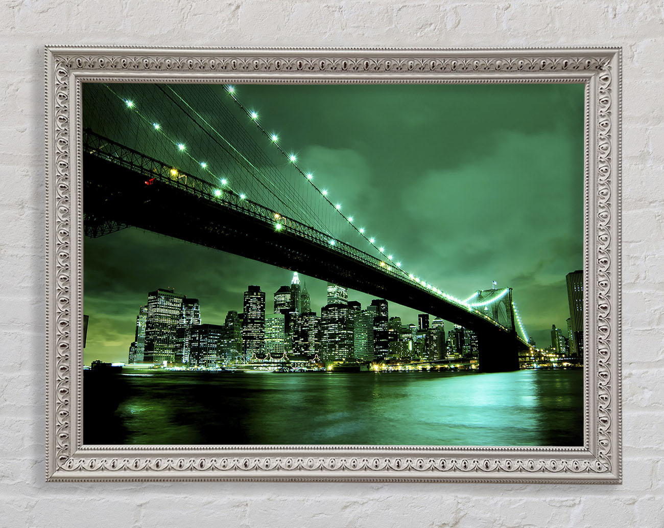 Brooklyn Bridge New York Green Cast Framed Wall Art