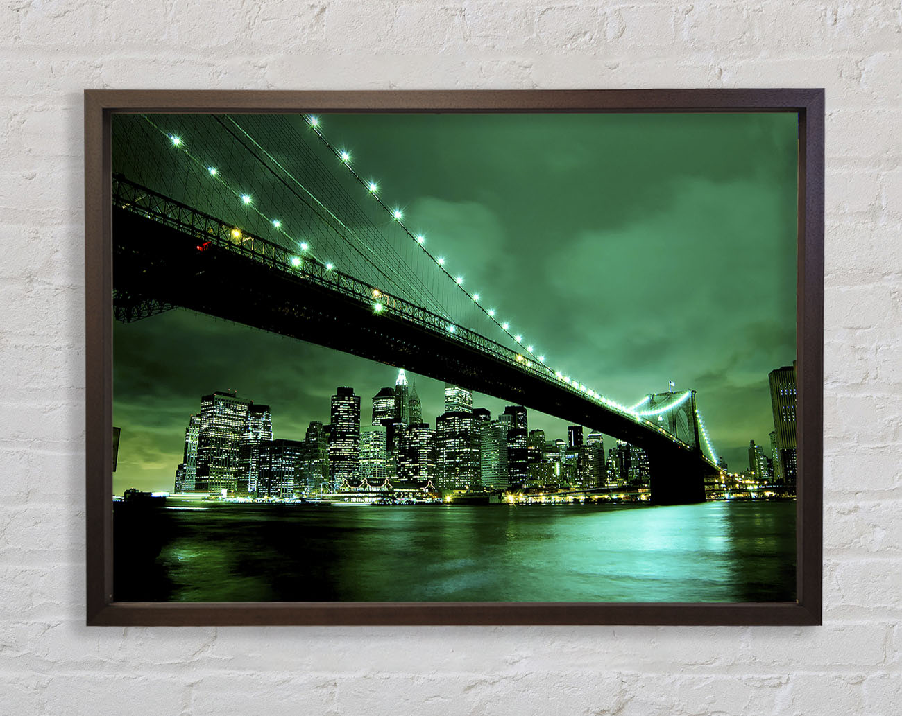 Brooklyn Bridge New York Green Cast Framed Wall Art