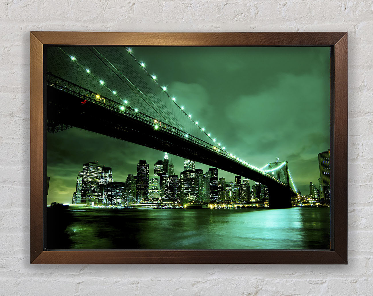 Brooklyn Bridge New York Green Cast Framed Wall Art