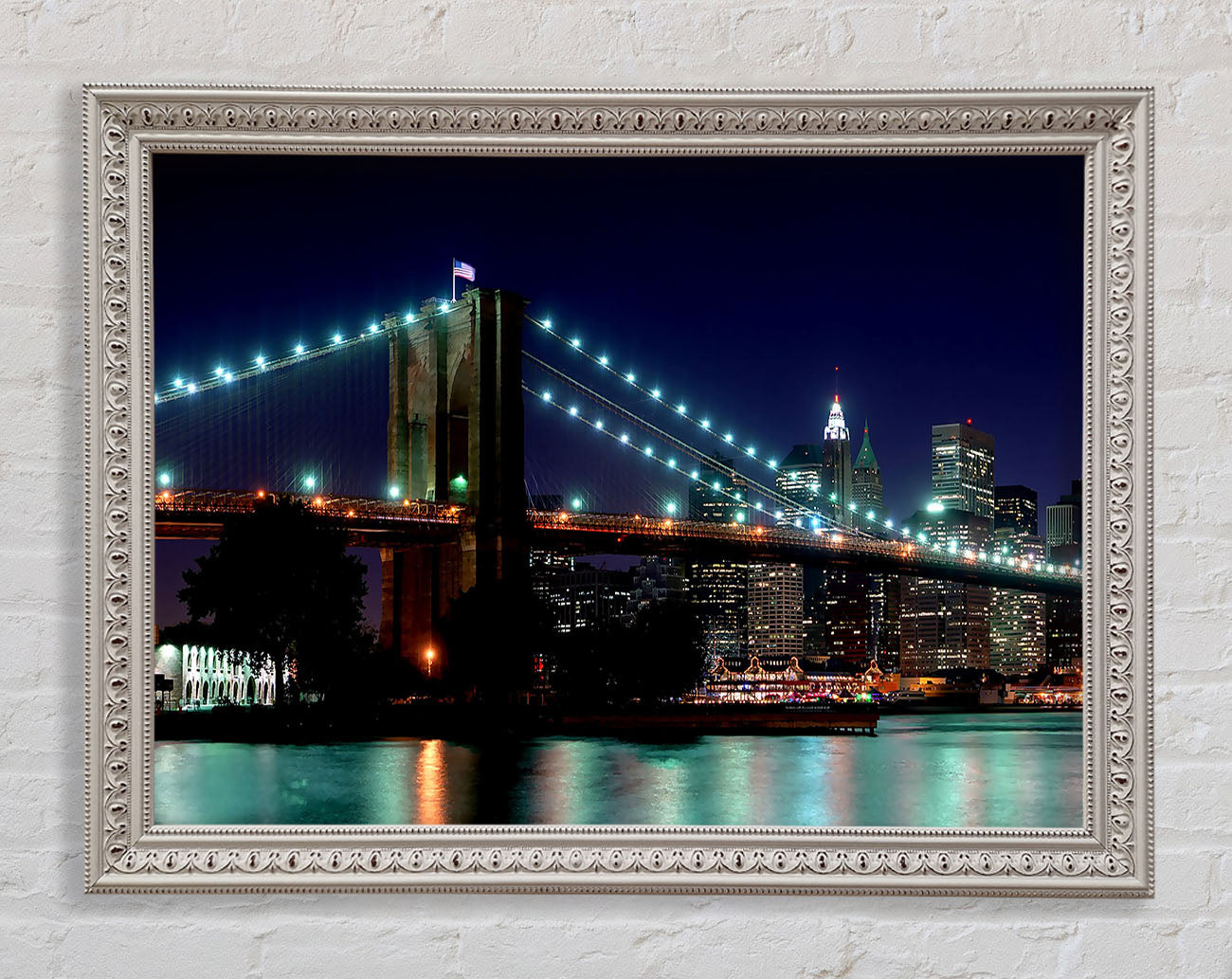 Brooklyn Bridge NYC Blue Nights Framed Wall Art