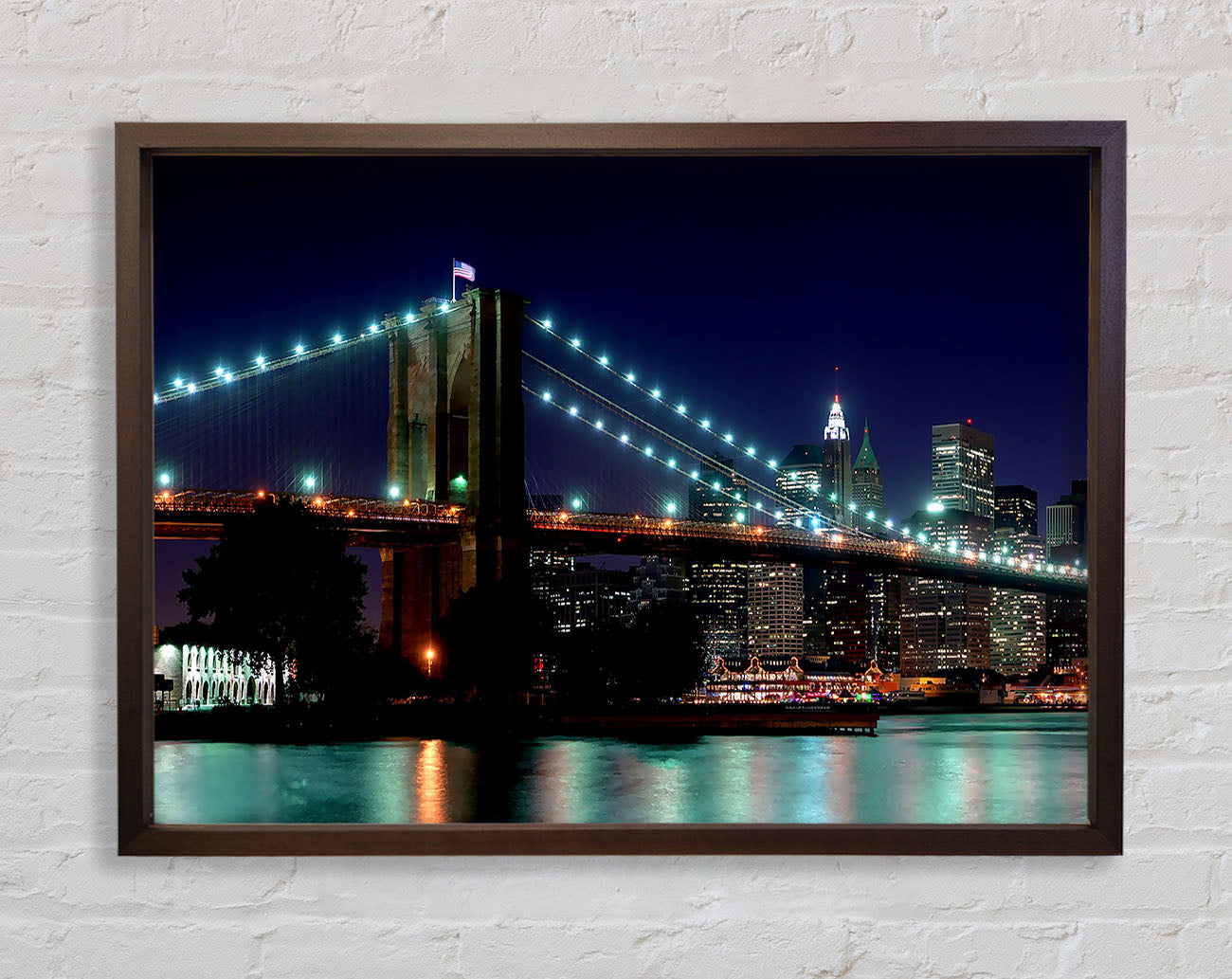 Brooklyn Bridge NYC Blue Nights Framed Wall Art