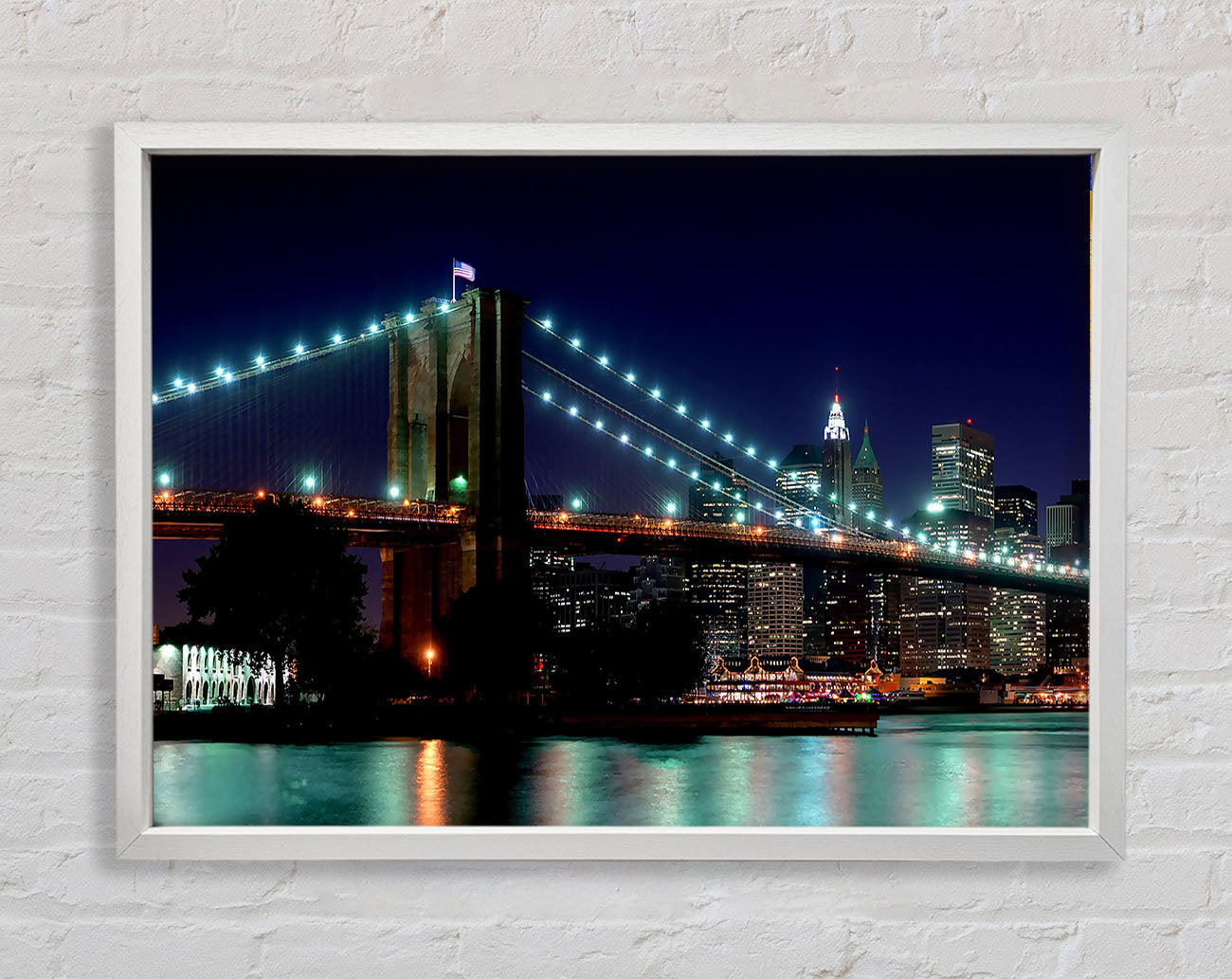 Brooklyn Bridge NYC Blue Nights Framed Wall Art